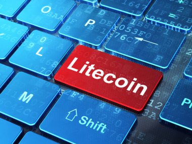 Blockchain kavramı: Litecoin bilgisayar klavye arka plan üzerinde
