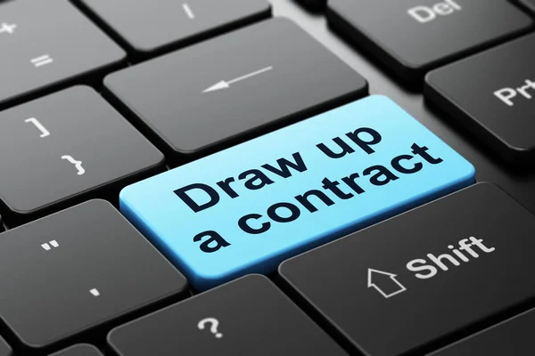 Concepto de ley: redactar un contrato en el fondo del teclado de la computadora —  Fotos de Stock