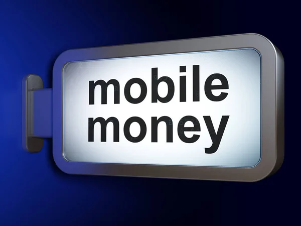 Koncept měny: mobilní peníze na billboard pozadí — Stock fotografie