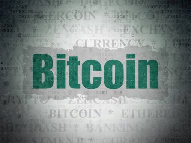 Cryptocurrency kavramı: Bitcoin dijital veri kağıt arka plan üzerinde