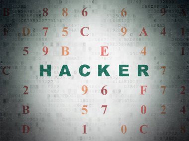 Koruma kavramı: Hacker dijital veri kağıt arka plan üzerinde