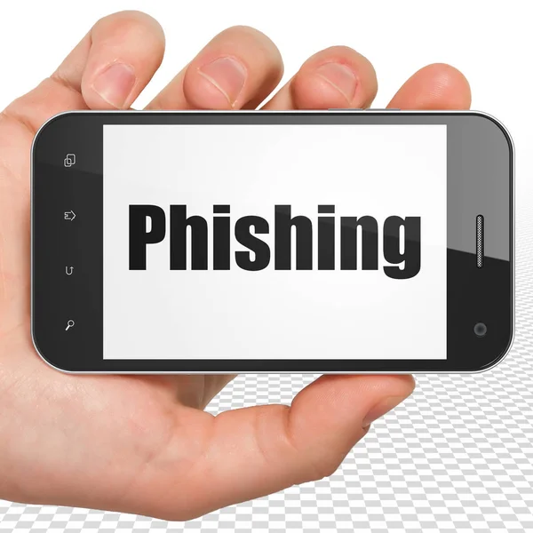 Concepto de seguridad: Smartphone de mano con phishing en pantalla — Foto de Stock