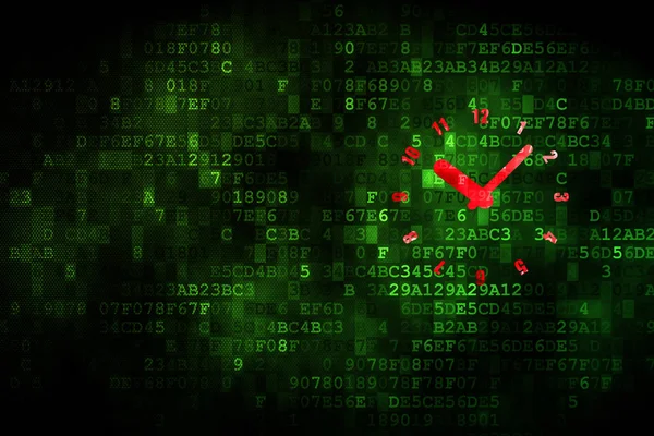 Conceito de tempo: Relógio sobre fundo digital — Fotografia de Stock
