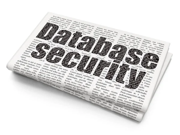 Schutzkonzept: Datenbanksicherheit vor Zeitungshintergrund — Stockfoto