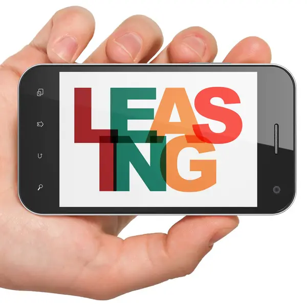 Finance concept: Hand Holding Smartphone with Leasing on  display — Stock Photo, Image