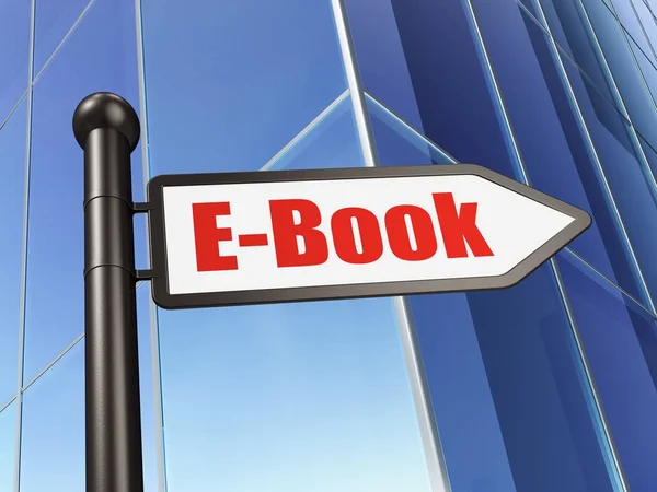 Učebnímu konceptu: podepsat E-knihy na budování pozadí — Stock fotografie