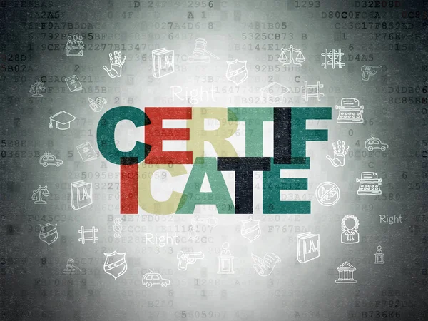 Conceito de lei: Certificado sobre fundo de papel de dados digitais — Fotografia de Stock
