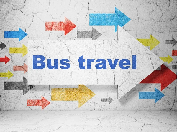 Vacation concept: arrow with Bus Travel on grunge wall background — Stock Photo, Image