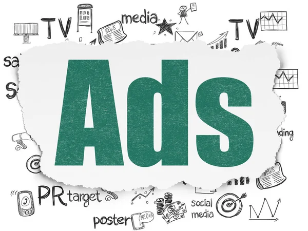 Concetto di marketing: Ads on Strn Paper background — Foto Stock