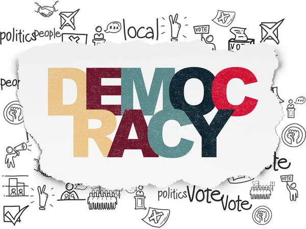 Koncepce politiky: demokracie na roztrhané papírové pozadí — Stock fotografie
