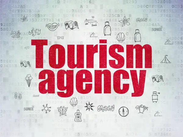 Pojęcie turystyki: agencja turystyki na tle cyfrowych danych papierze — Zdjęcie stockowe