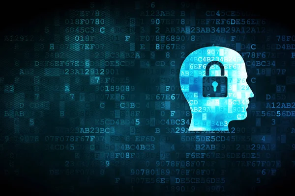 Ekonomi kavramı: kafa ile asma kilit dijital arka plan üzerinde