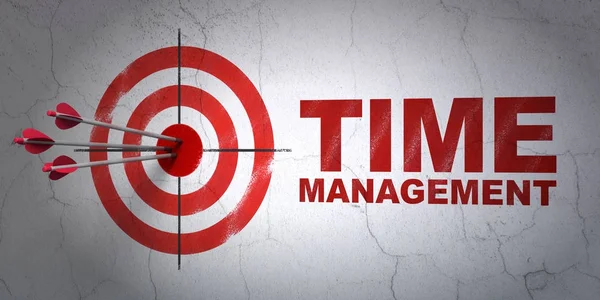 Tidslinjen koncept: mål och Time Management på väggen bakgrund — Stockfoto