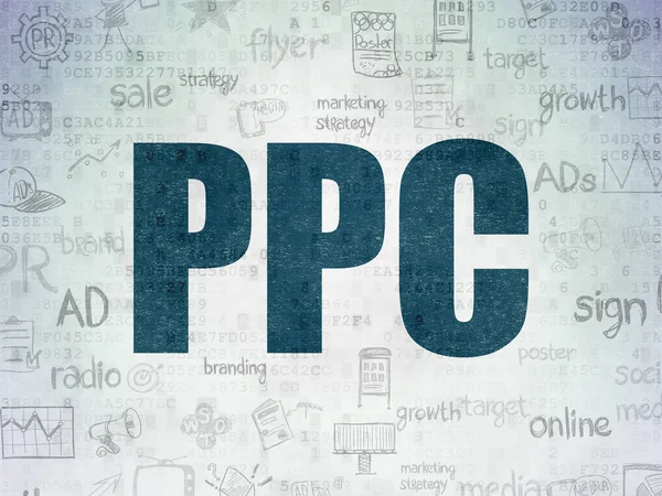 Conceito de marketing: PPC sobre fundo de papel de dados digitais — Fotografia de Stock