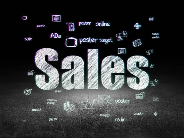 Advertising concept: Sales in grunge dark room — Stock Photo, Image