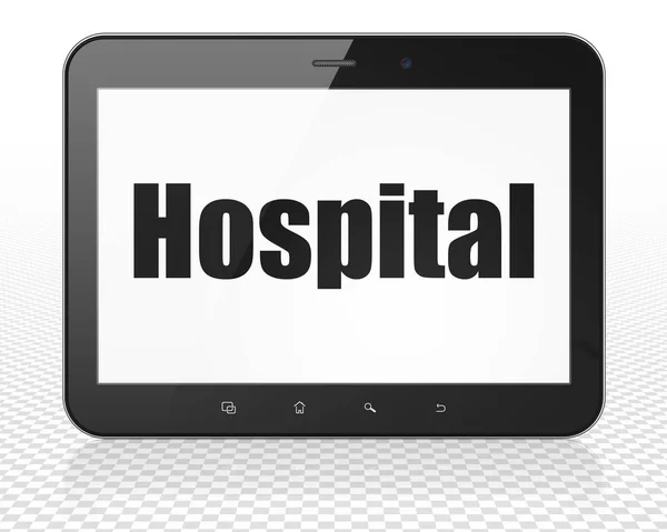健康理念: 平板电脑与医院展示 — 图库照片