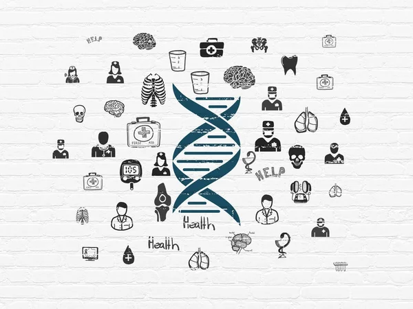 Concept de soins de santé : ADN sur fond de mur — Photo