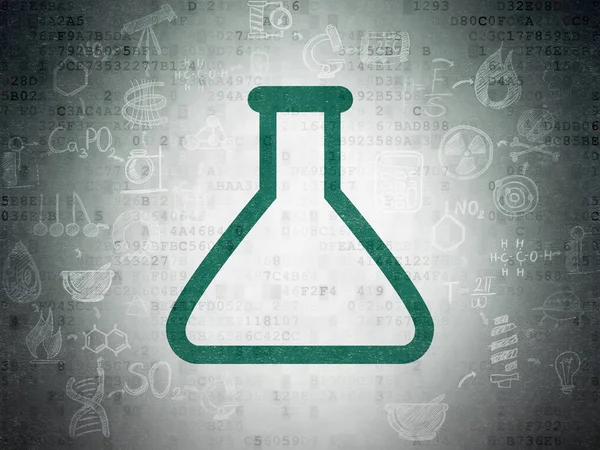 Concepto científico: Frasco sobre el fondo del documento de datos digitales —  Fotos de Stock