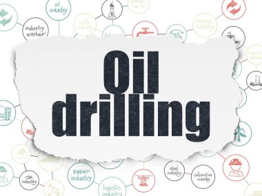 Endüstri kavramı: Petrol Delme yırtılmış kağıt arka plan üzerinde