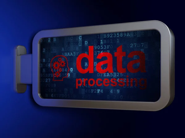 Data koncept: databehandling och huvud med Gears på billboard bakgrund — Stockfoto
