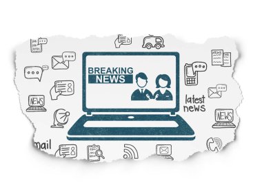 Haber kavramı: son dakika haber üzerinde Laptop yırtılmış kağıt arka plan