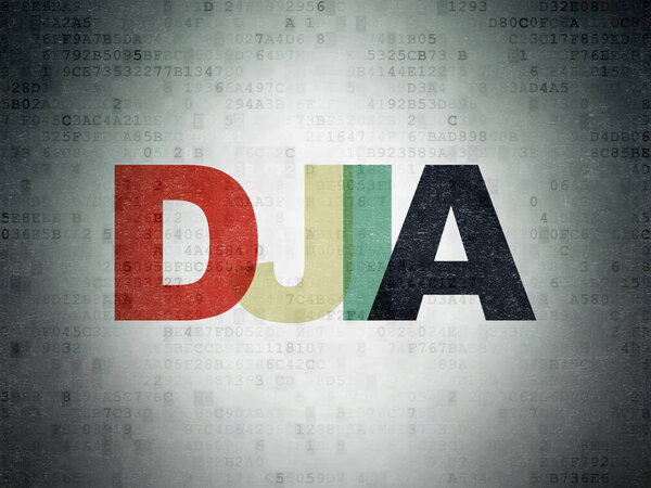 Stock market indexes concept: DJIA on Digital Data Paper background