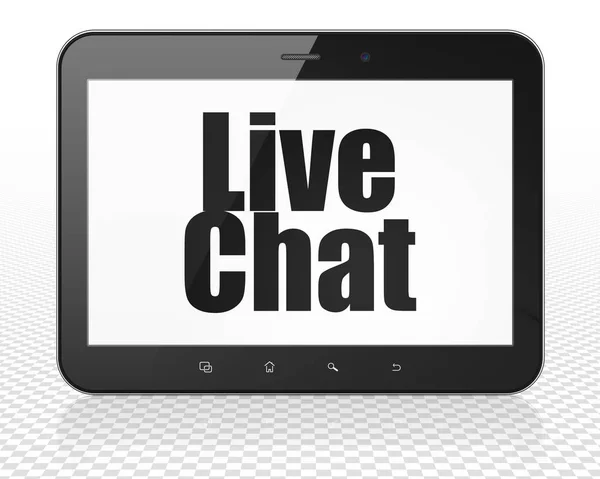 Koncepcja rozwoju Web: komputer typu Tablet Pc z Live Chat na wyświetlaczu — Zdjęcie stockowe