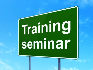 Eğitim kavramı: yol işareti arka plan üzerinde Eğitim Semineri