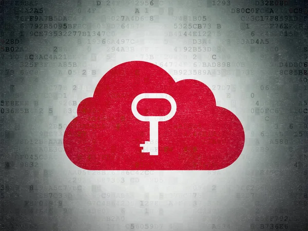 Koncepcja technologii chmury: Cloud z kluczem na tle cyfrowych danych papierze — Zdjęcie stockowe
