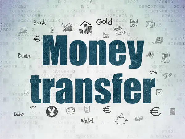 Bancaire concept: Money Transfer op digitale Data-Paper achtergrond — Stockfoto