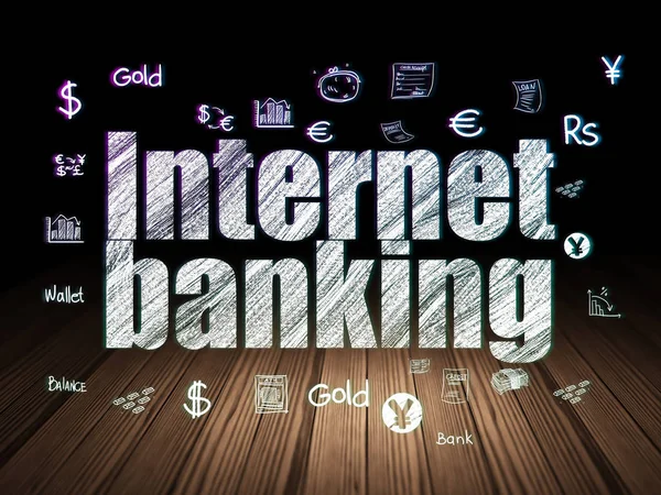 Koncepcja pieniądza: Internet Banking w ciemnym pokoju grunge — Zdjęcie stockowe