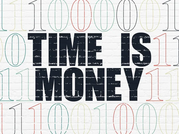 Koncepcja biznesowa: czas to pieniądz na tle ściany — Zdjęcie stockowe
