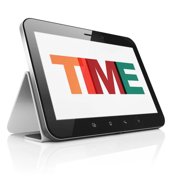 Zeitkonzept: Tablet-Computer mit Zeitanzeige — Stockfoto