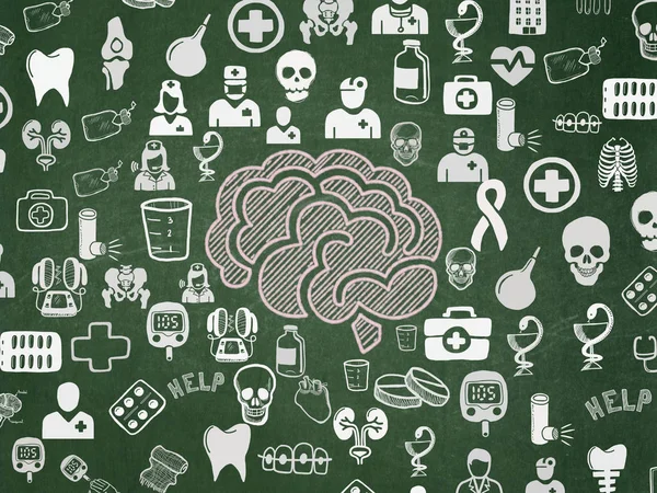 Concepto de salud: Cerebro en el fondo de la junta escolar —  Fotos de Stock