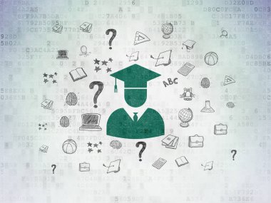 Eğitim kavramı: dijital veri kağıt arka plan üzerinde öğrenci