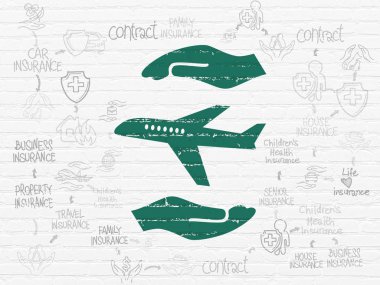 Sigorta kavramı: uçak ve Palm duvar arka plan üzerinde