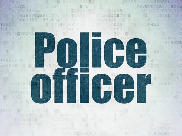 Concepto de ley: Oficial de policía en el fondo del documento de datos digitales —  Fotos de Stock