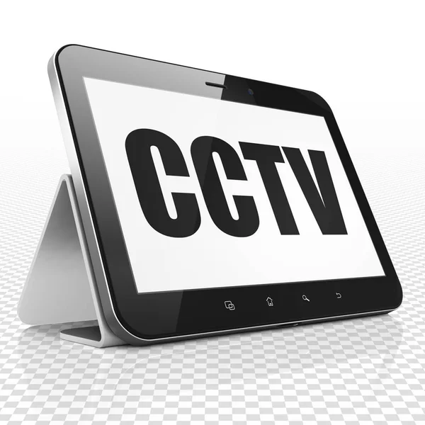 Concepto de seguridad: Tablet Computer con CCTV en pantalla —  Fotos de Stock