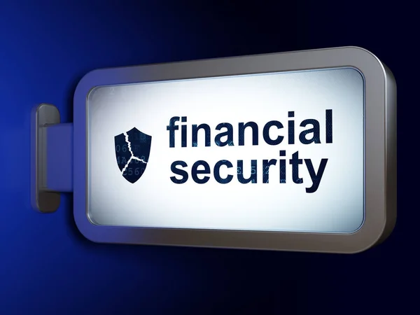 保護の概念: 金融セキュリティと壊れた盾看板背景 — ストック写真