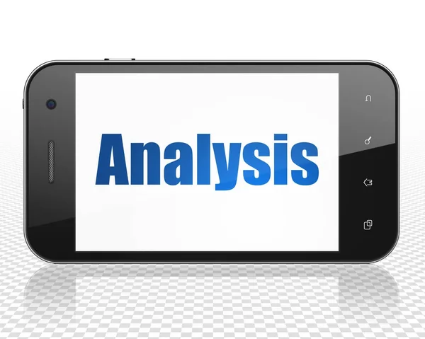 Conceito de publicidade: Smartphone com análise em exibição — Fotografia de Stock