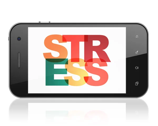 Gyógyszer fogalma: a stressz, a kijelző Smartphone — Stock Fotó