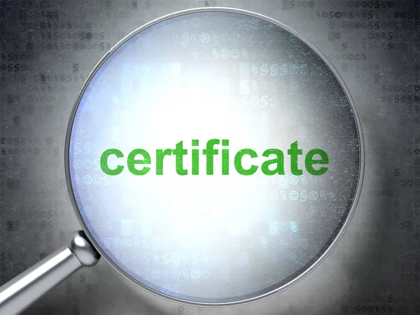 Law concept: Certificate with optical glass — Stock Photo, Image
