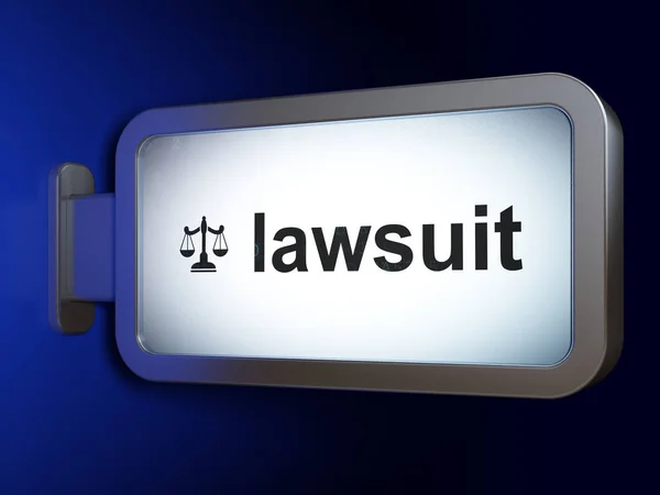 Zákon koncept: soudní proces a šupiny na billboardu na pozadí — Stock fotografie