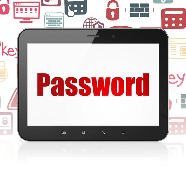 Concetto di protezione: computer tablet con password visualizzata — Foto Stock