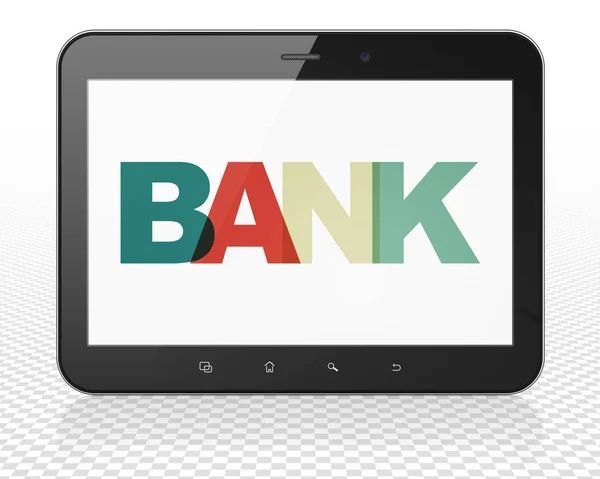 Currency concept: Tablet Pc Computer with Bank on  display — Stock Photo, Image