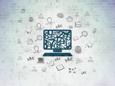 Eğitim kavramı: bilgisayar dijital veri kağıt arka plan üstünde Pc