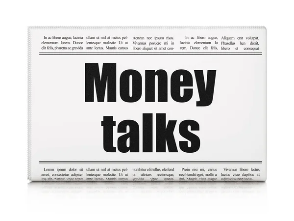 Ekonomi kavramı: gazete başlığı para konuşur — Stok fotoğraf