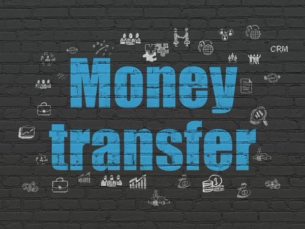 Concept d'entreprise : Transfert d'argent sur fond de mur — Photo