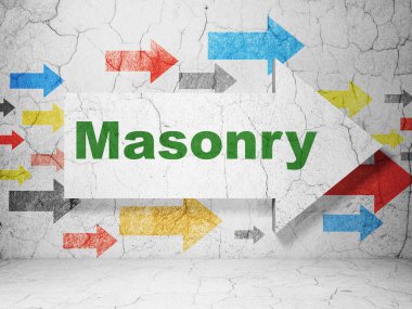 İnşa kavramı: grunge duvar arka plan üzerinde duvar ile ok