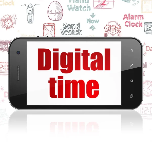 Concepto de tiempo: Smartphone con hora digital en pantalla —  Fotos de Stock